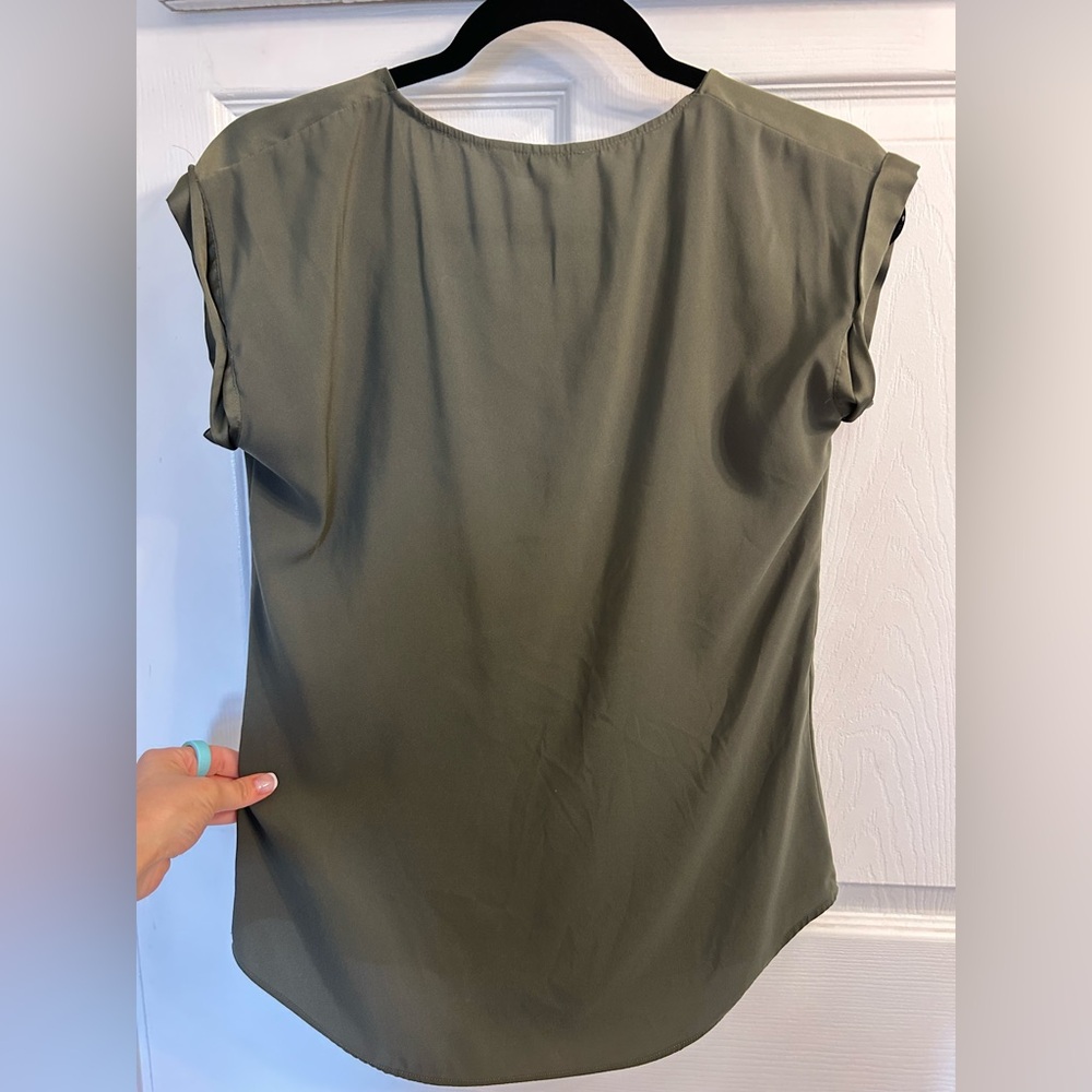 Express olive green front zip short sleeve blouse